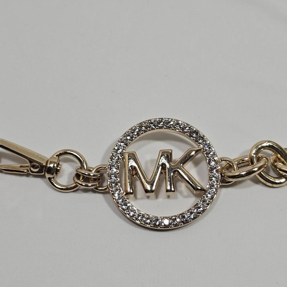 MICHAEL KORS Belt Gold &rhinestone Inlay MK Logo Metal Clip Chain Adjustable - Picture 3 of 8